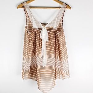 ✨ 3 for $20 Mauve Striped Sheer Tank Top w/  Lace Bow Brown